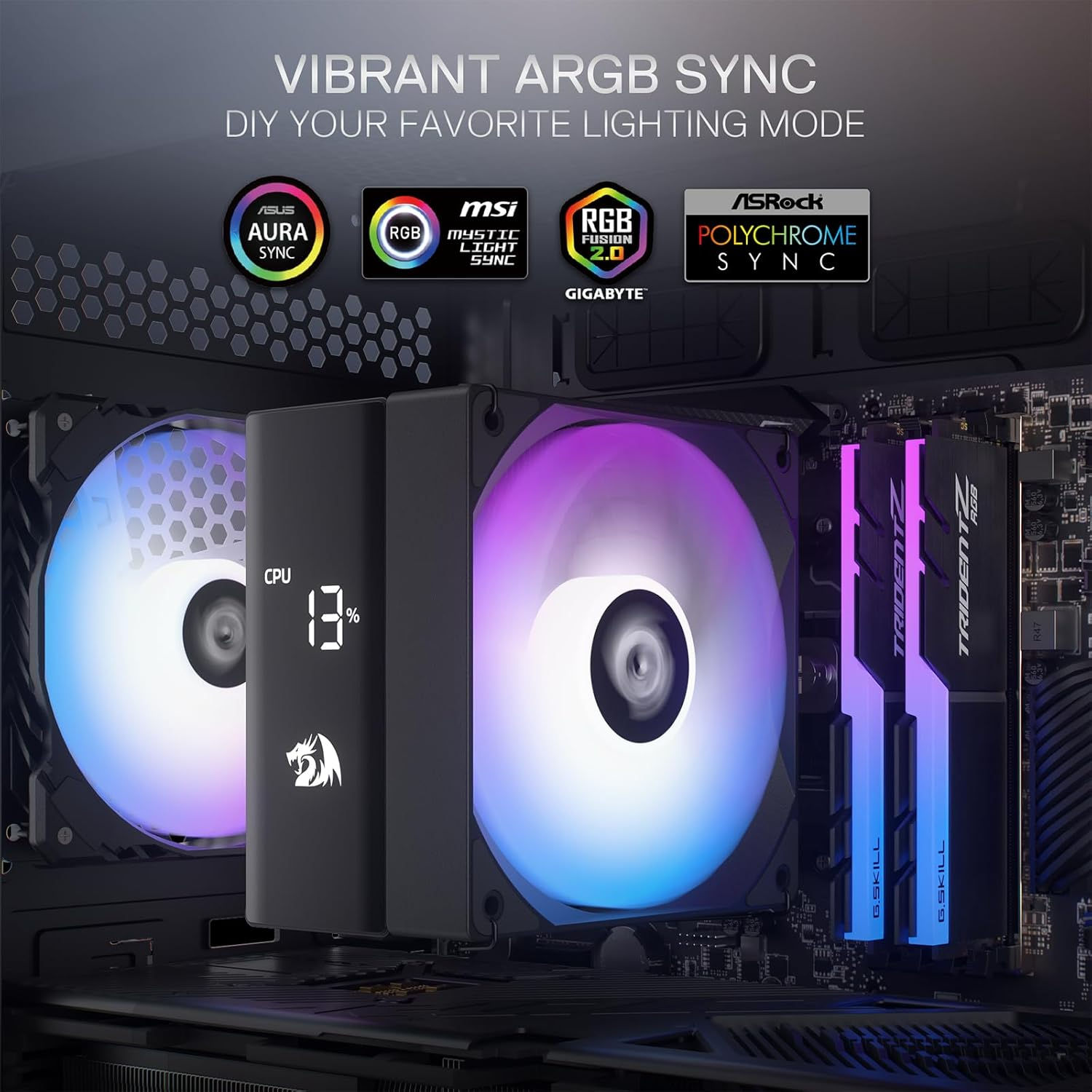 Redragon Cc2312 120mm Single-Tower Cpu Cooler with Digital Screen Top Cover 6�