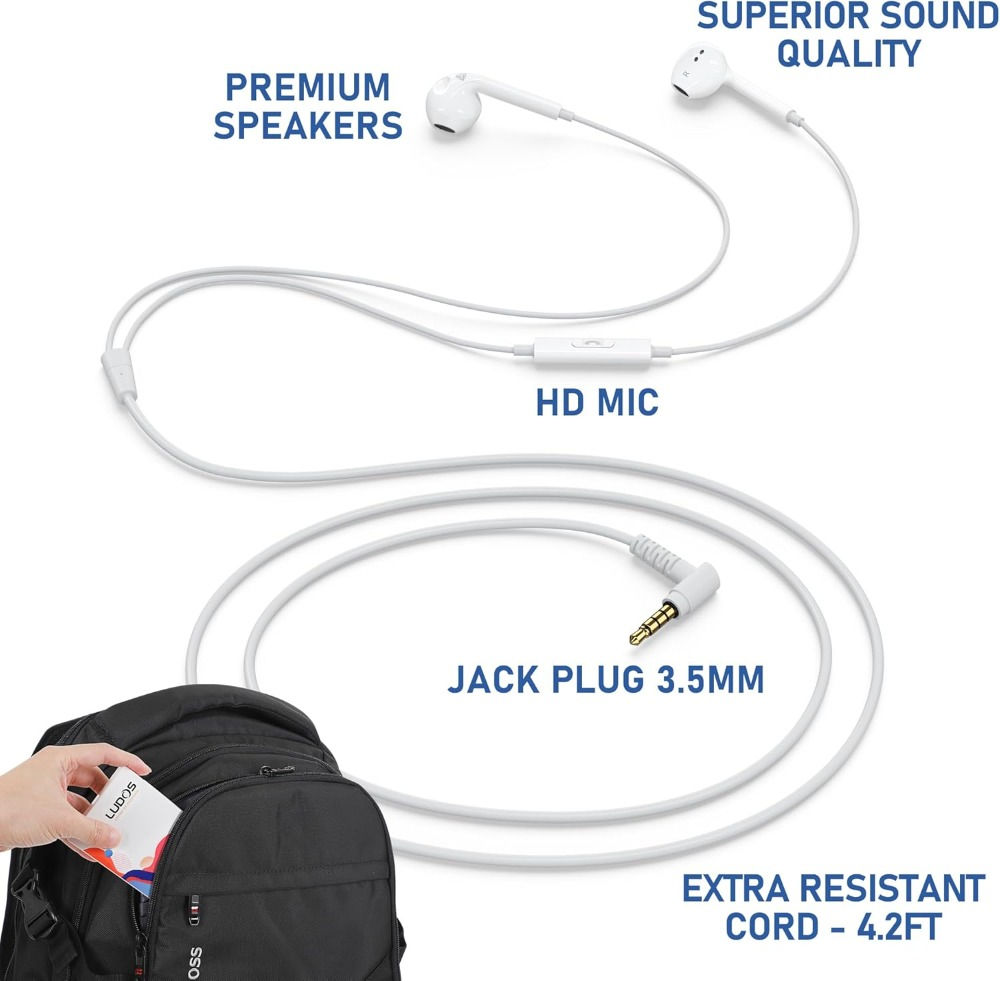 Wired Earbuds with Microphone, 3.5mm Jack, 5-Year Warranty, In-Ear Headphones fo