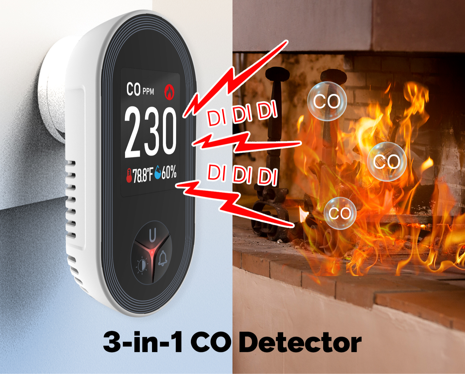 MOES 3in1 Carbon Monoxide Detector Plug-in Display with Temperature Humidity Sen