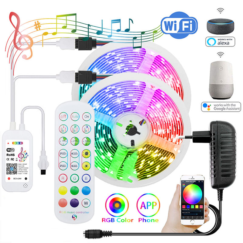 Wifi Led Strips Light Bluetooth Music Sync Smart Google Control Rgb 5050 Adhesiv