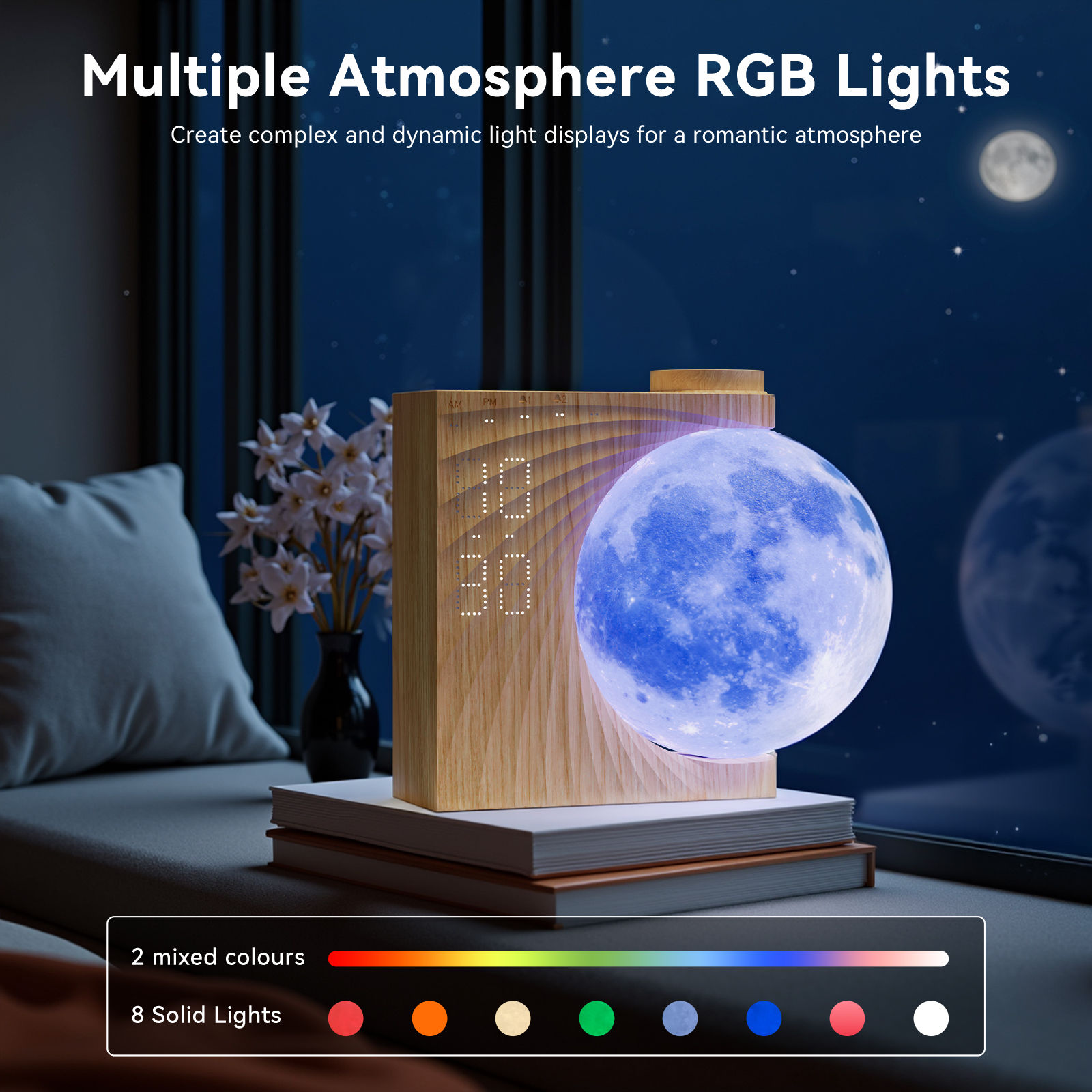 Sunrise Alarm Clocks for Heavy Sleepers,Night Lamp Clocks for Bedrooms with Moon