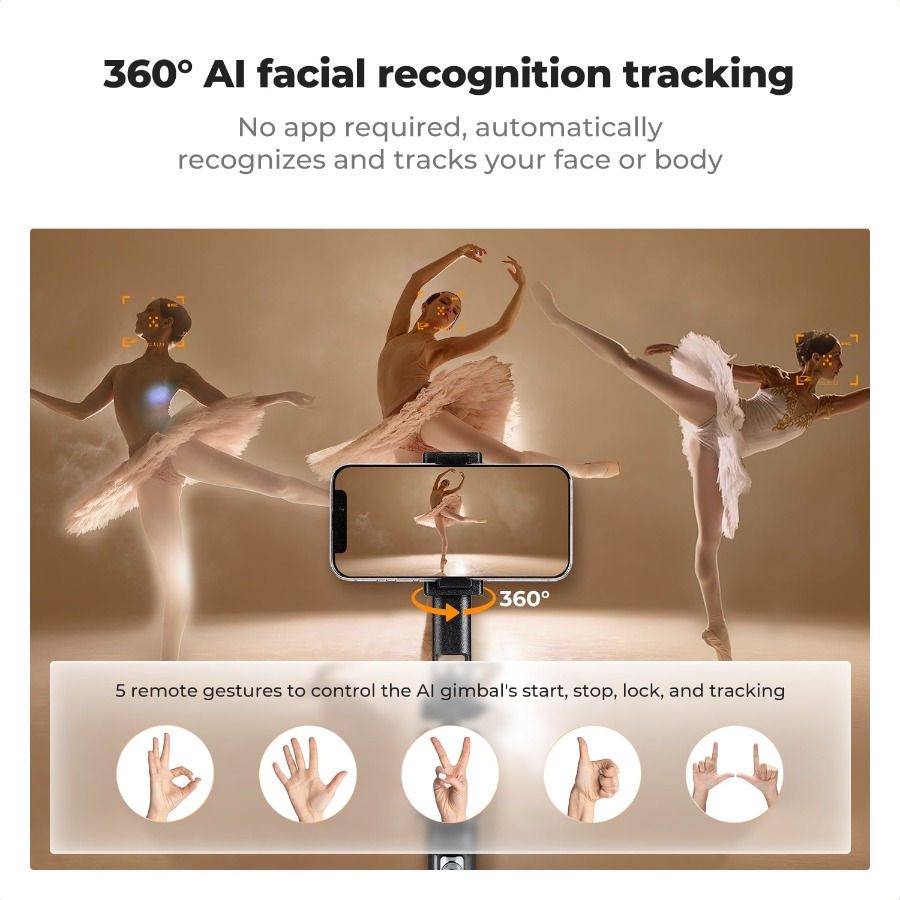 71" Face Tracking Tripod for iPhone, Auto Face Tracking Selfie Stick, Auto Face