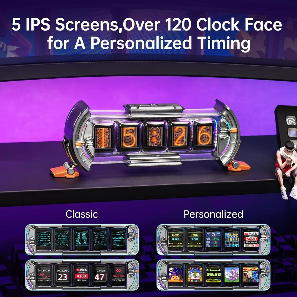 Cyberpunk Gaming Setup Digital Alarm Clock, Smart APP, RGB LED Display, Personal