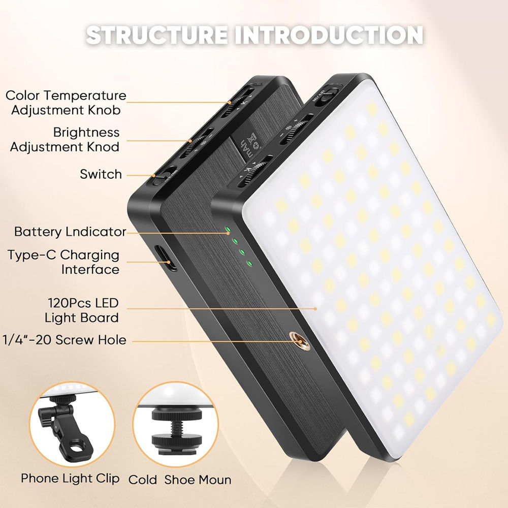 LED Selfie Light 120 LED 3000Mah Rechargeable Phone Light Clip 3 Light Modes Rin