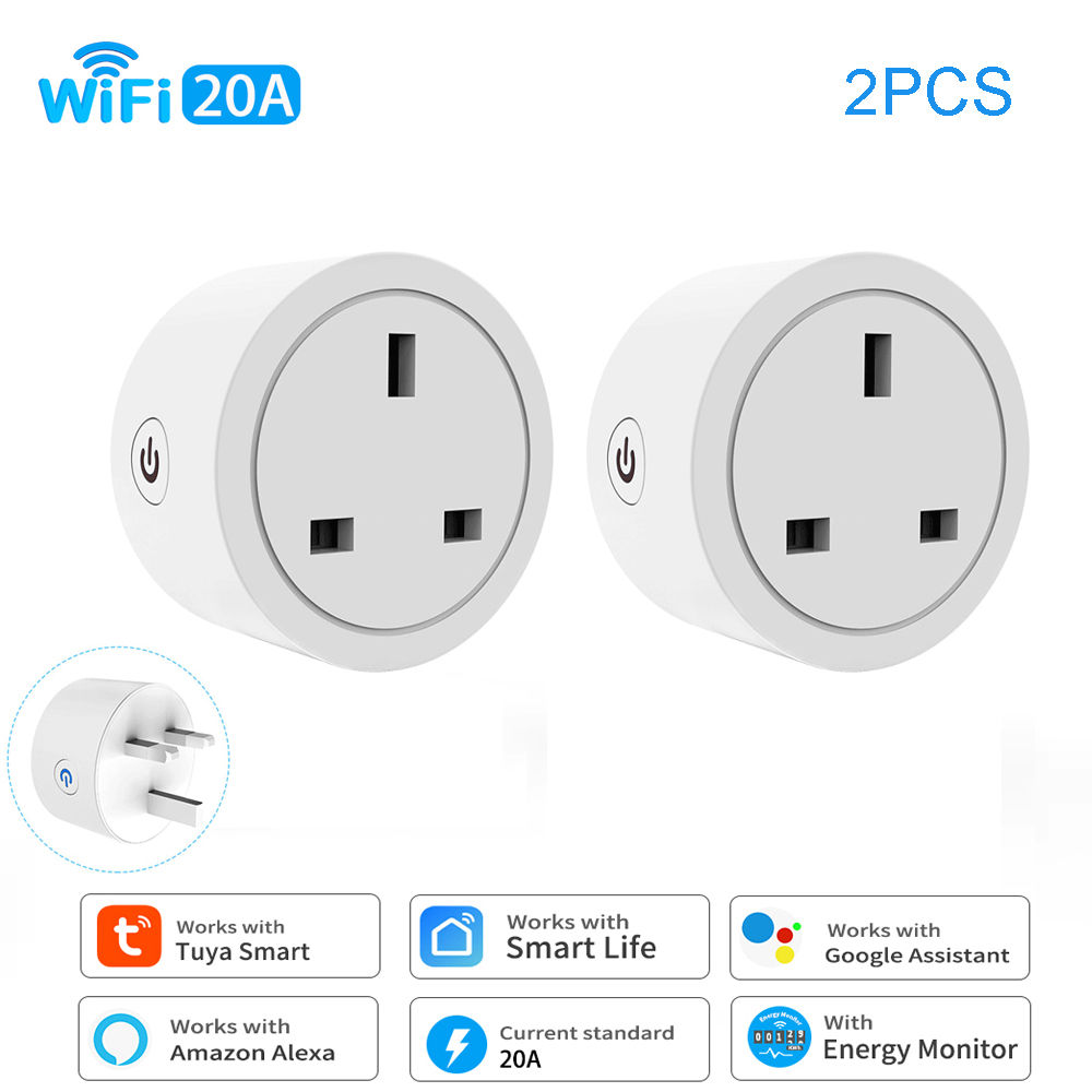 Tuya Smart Socket WiFi 20A UK Plug Home Alexa Voice Control With Energy Moniter