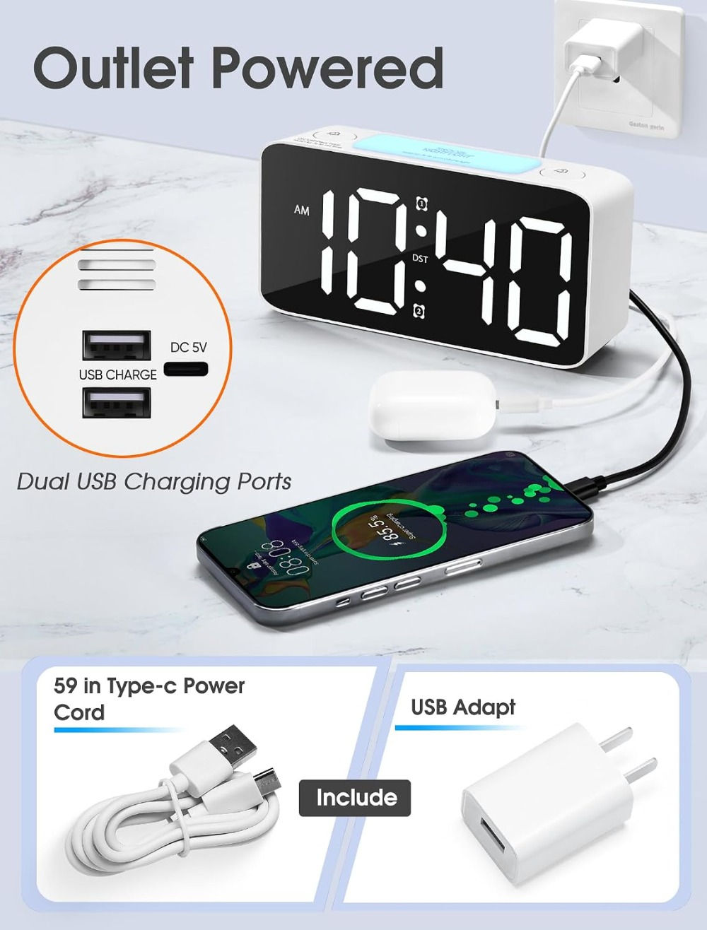 110dB Extra Loud Alarm Clock for Heavy Sleepers, Digital with 7-Color Night Ligh
