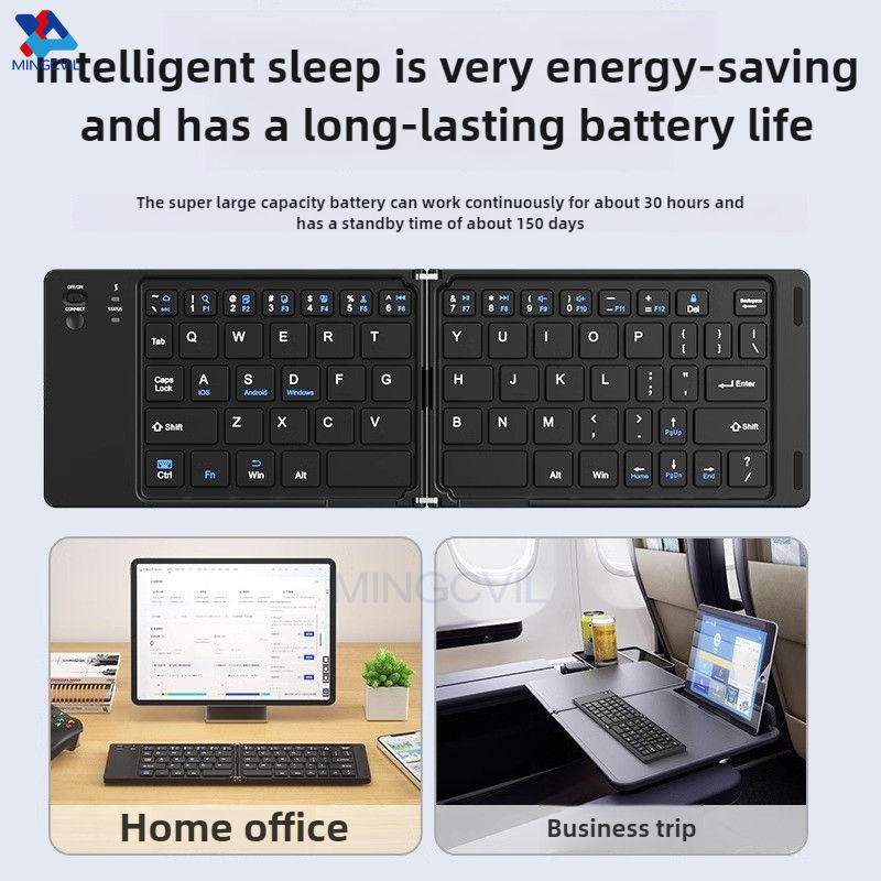 MINGCVIL Mini Foldable Wireless Keyboard Slim Portable Bluetooth Keyboard Rechar