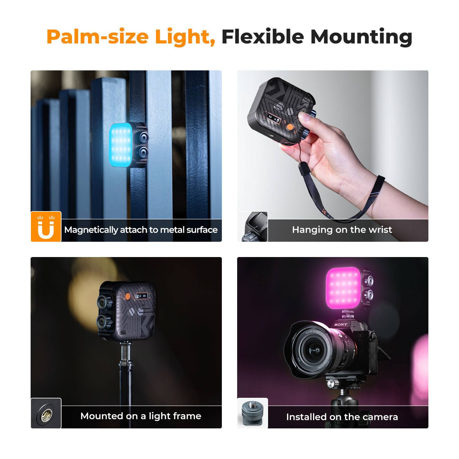 K&F CONCEPT RGB LED Video Light 2000mAh Rechargeable 2500K-9900K CRI 96+ 360° F
