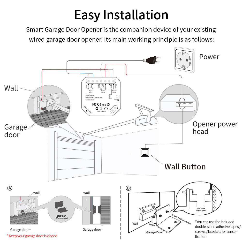 LoraTap Tuya Smart Life Garage Door Sensors Opener Controller WiFi Switch Alexa