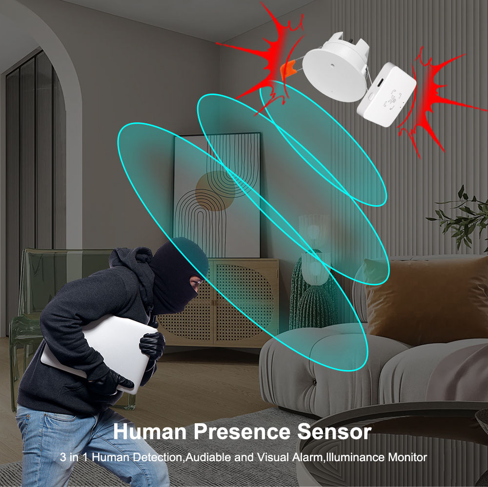 ZigBee MmWave Radar Human Presence Motion Sensor 24G Ceiling Mount Luminance/Dis