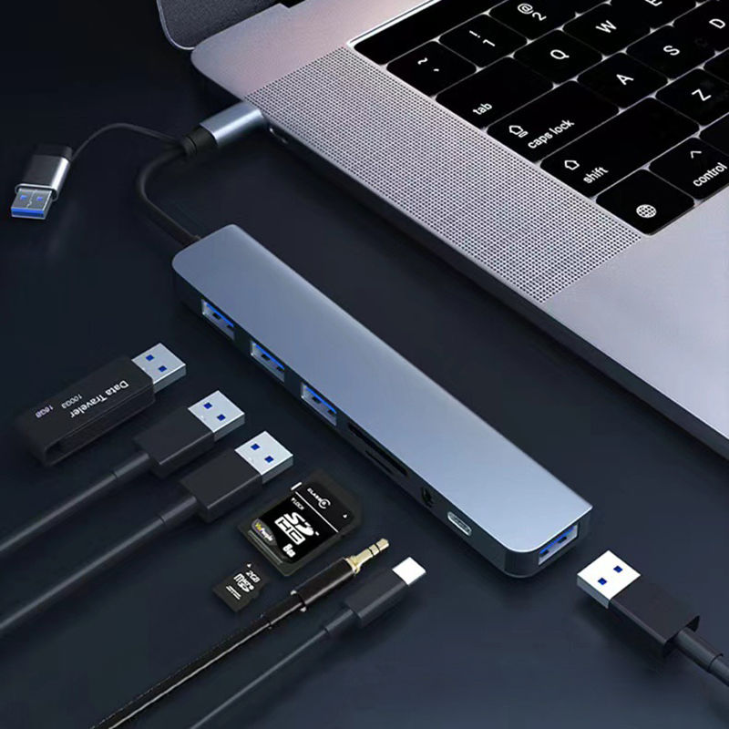8 in 2 USB +Type C HUB Docking Station with 3.5mm Audio Jack Adapter for Micro S
