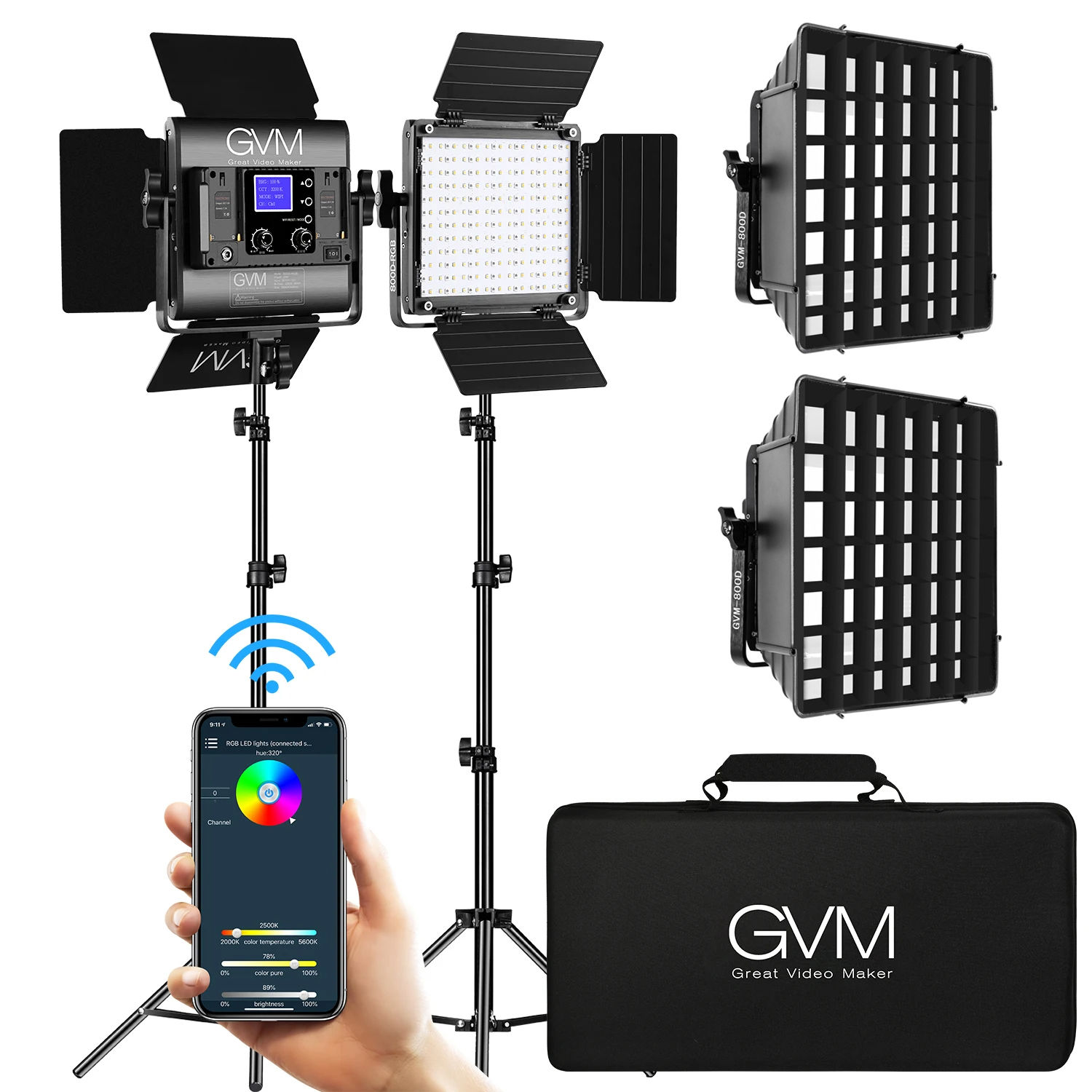 GVM-800D 40W Powerful Bi-color and RGB Video Panel Light Kit For Photo Shoot Pho