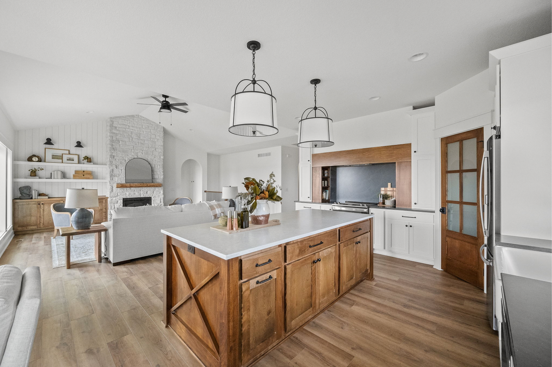 kitchen island with X detail on end cap
