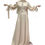 Thumbnail: 'Anissa' High Neck Pleated Satin Dress - Beige