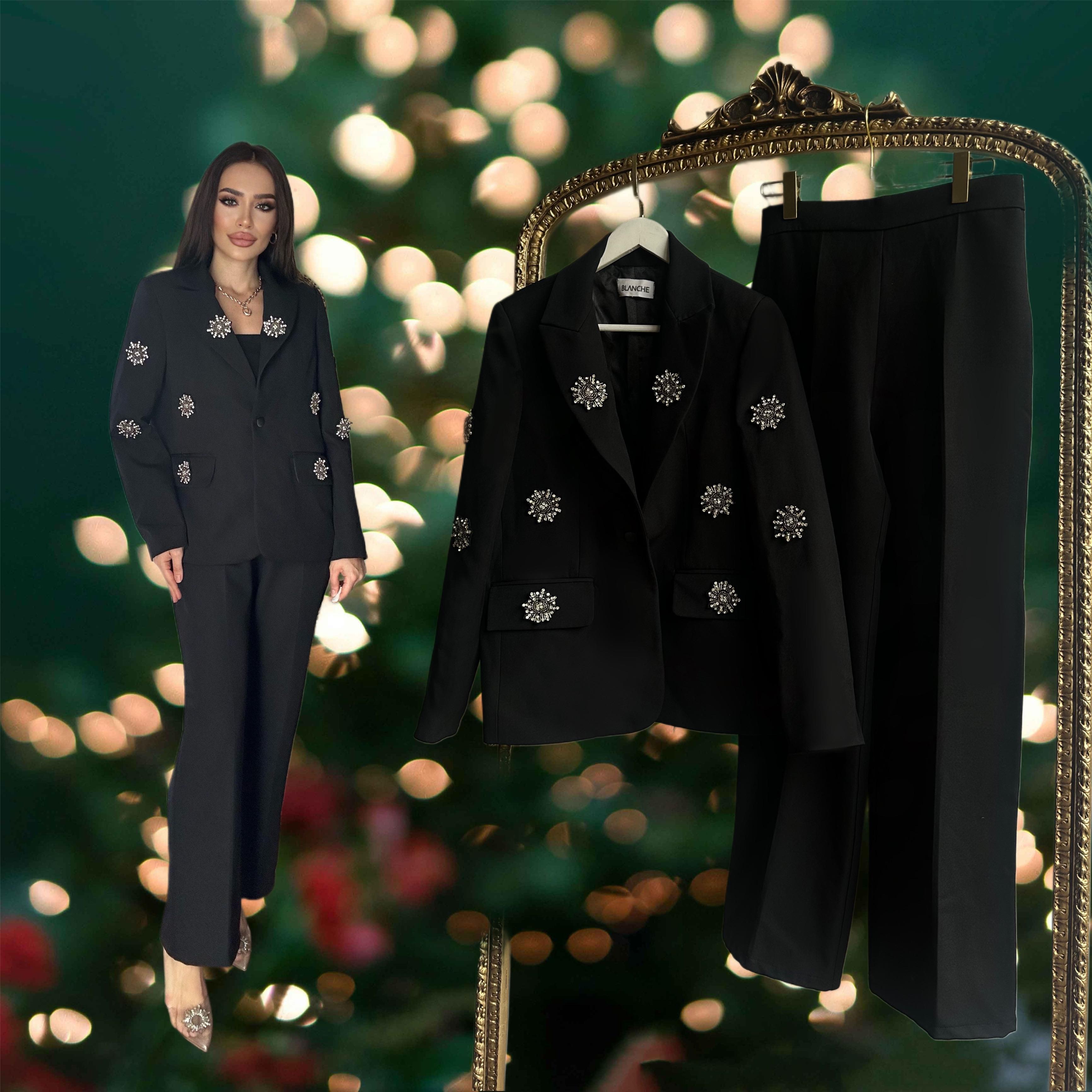 Tasarım Taşlı Ceket Pantolon Takım