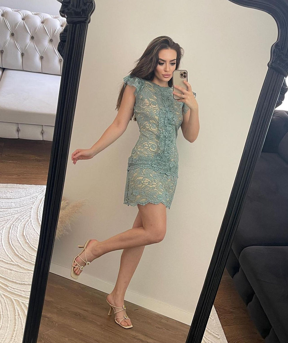 Küçük resim: Mint Yeşil Güpür Elbise