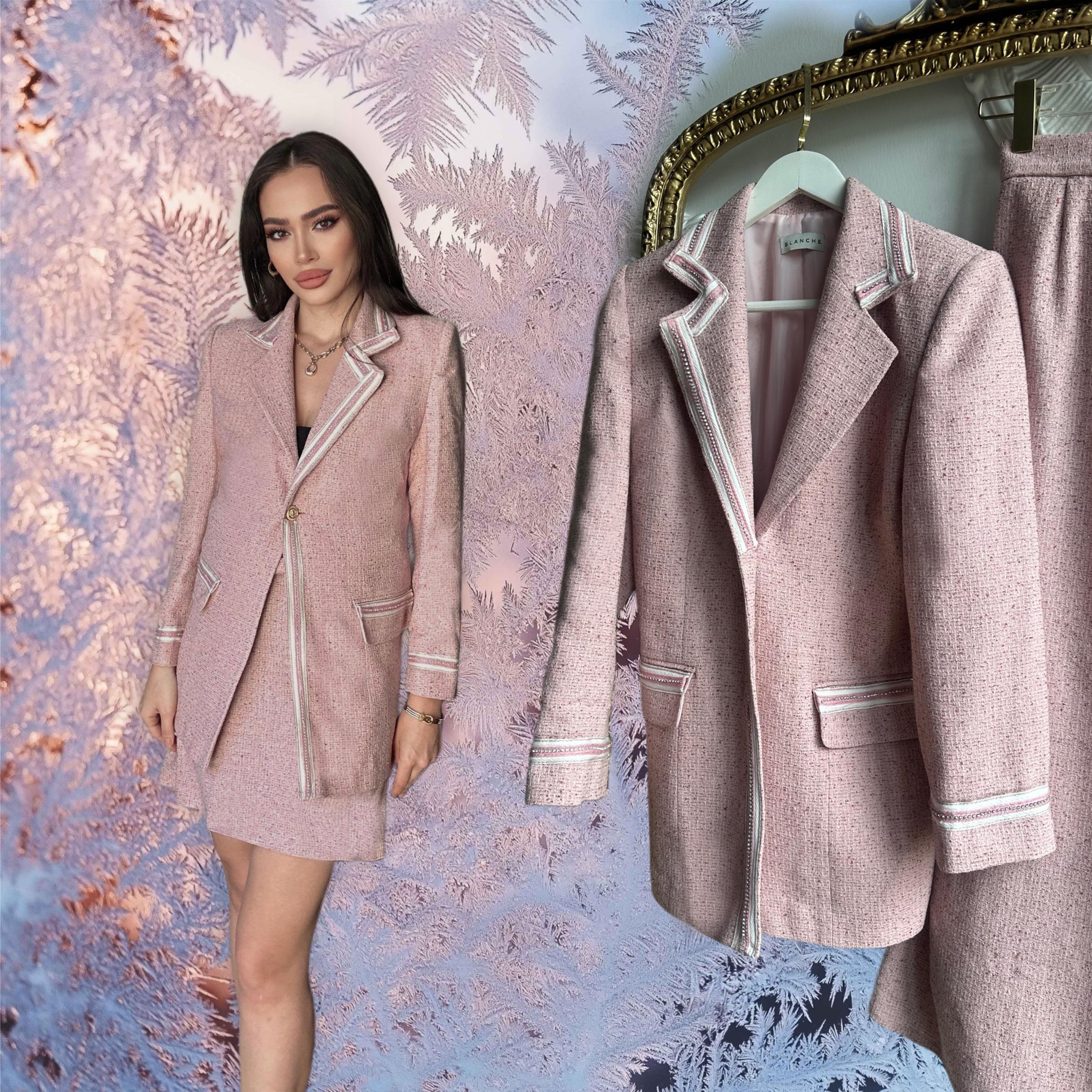 Tasarım Pudra Pembesi Ceket Etek Takım