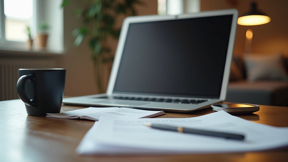 Vista a nivel de escritorio con computadora portátil y documentos legales organizados