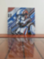 Stormtrooper stylisé, art graphique, bleu, rouge, blanc