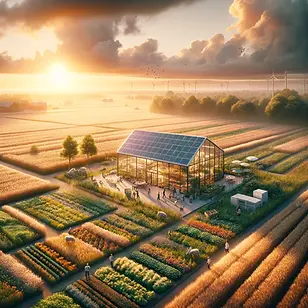 DALL·E 2024-03-11 12.57.29 - Een weids landschap tijdens zonsopgang, met op de voorgrond e