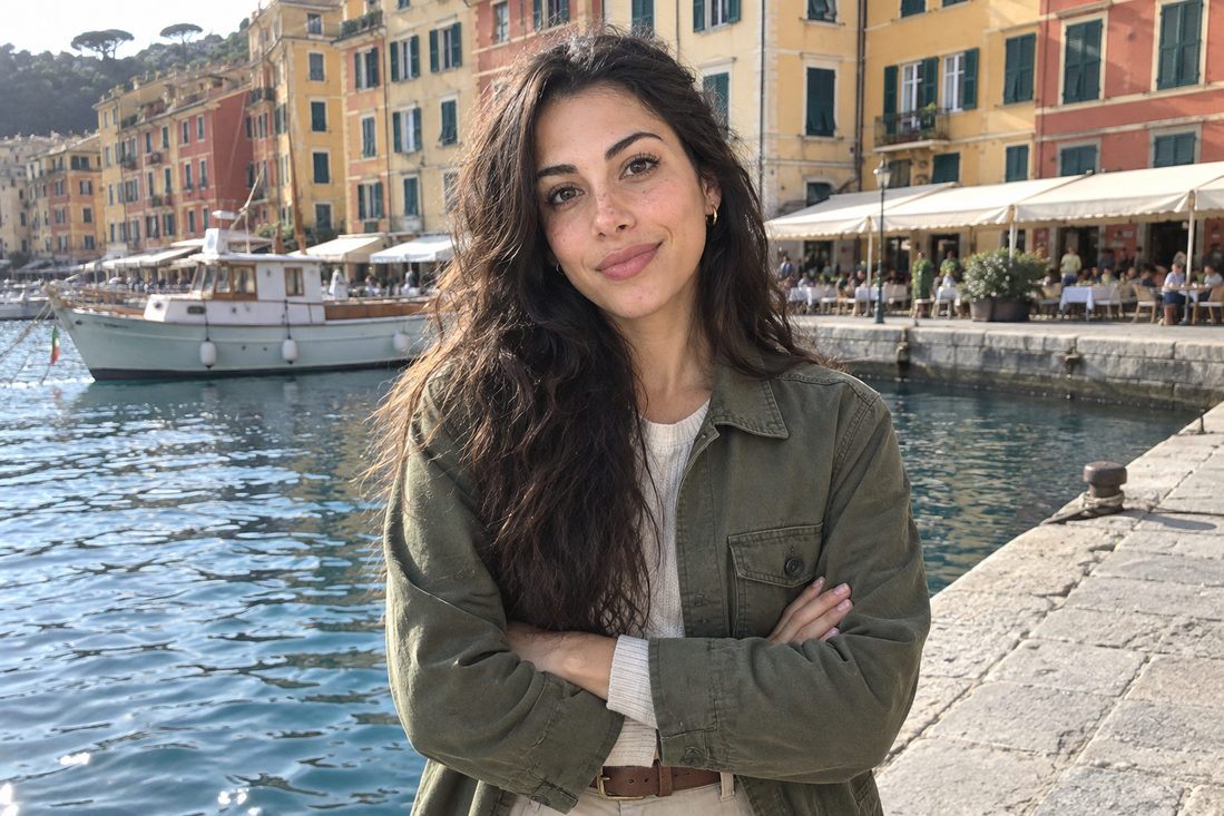 Harbor Street Portrait — AI-created example on a woman