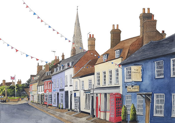 A beautiful watercolour illustration of Ely Cathedral, Strawberry Moon, Cambridgeshire by artist Anna Anderson
