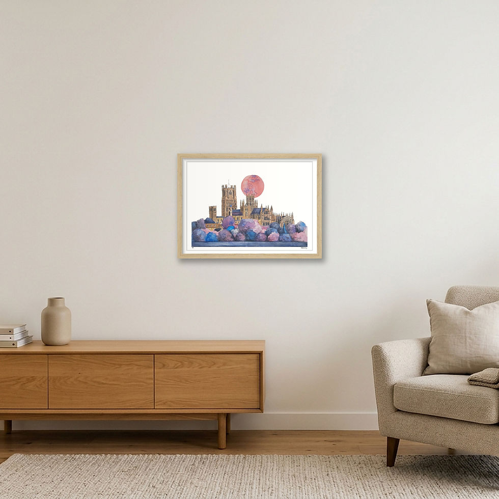Thumbnail: Ely Cathedral, Strawberry Moon-Watercolour Limited Edition Print