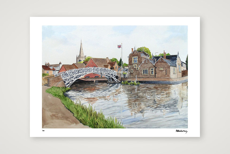 Thumbnail: Godmanchester, Cambridgeshire - Watercolour Limited Edition Art Print