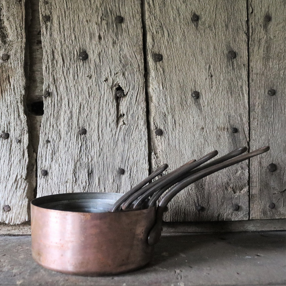 French Vintage Copper Saucepans Set of 5 sugdenanddaughters