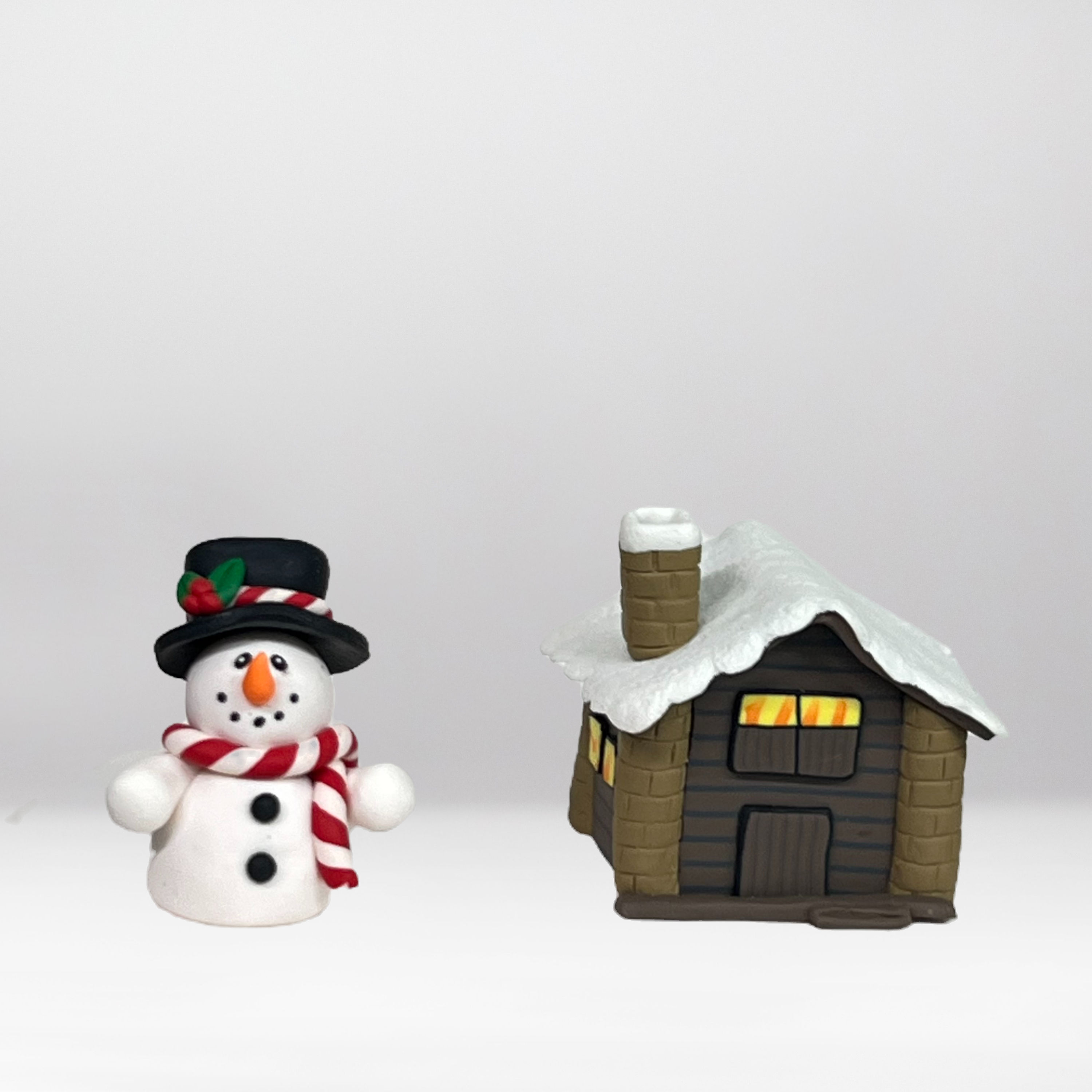 Christmas Cake Topper Mini Snowman & Log Cabin Set