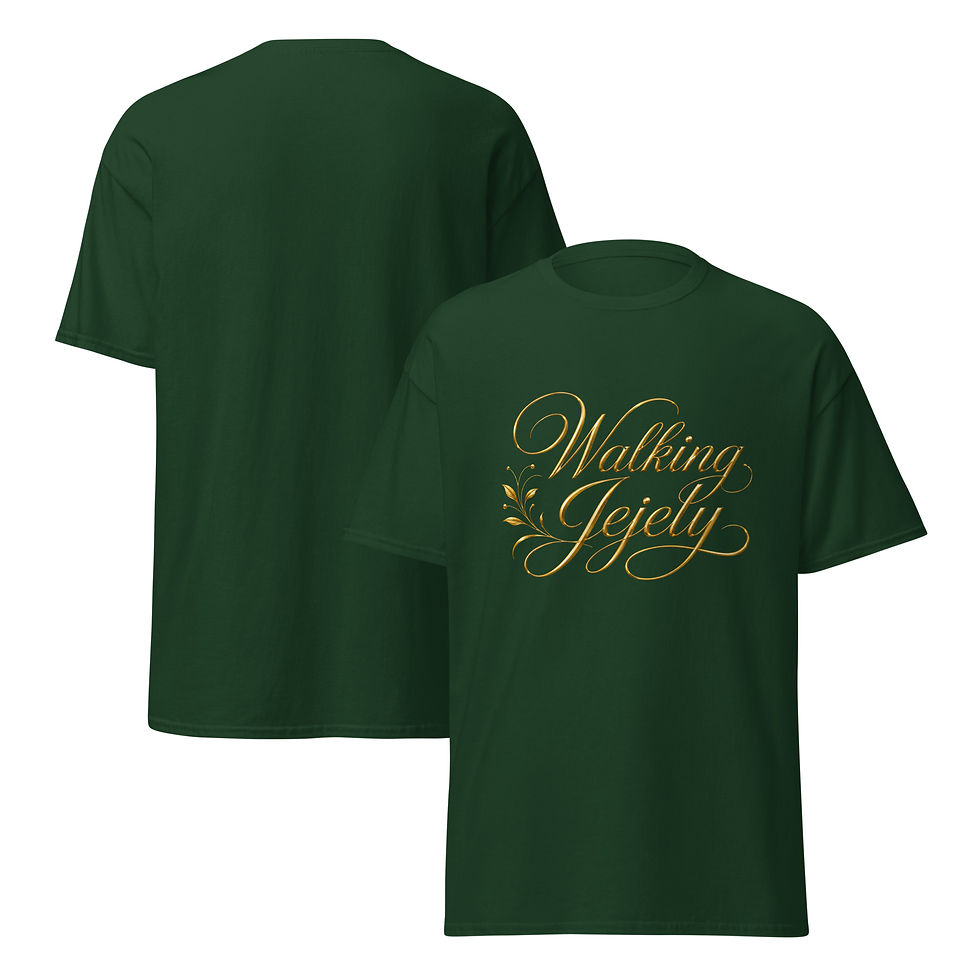 Walking Jejely Tshirt, Green Front & Back View