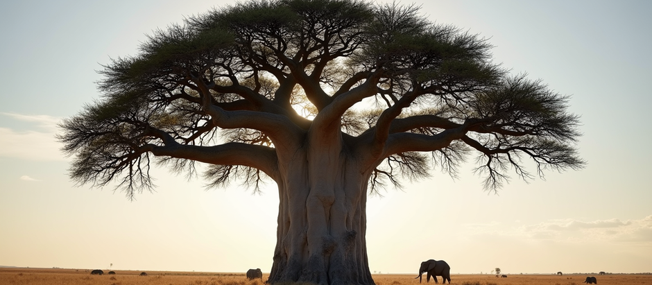 A Baobab tree standing firm in the African savannah, symbolising resilience