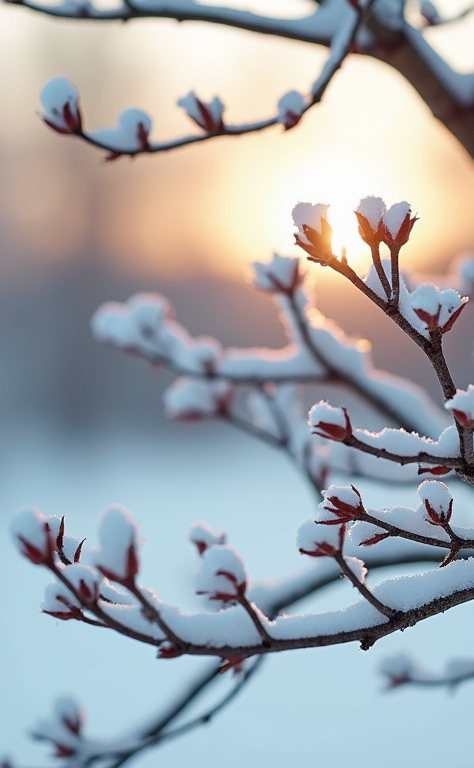 A bare tree standing quietly in a snowy winter field