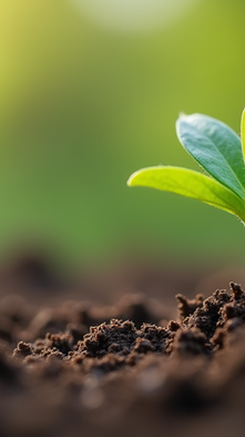 A lively seedling sprouts from fertile soil, basking in the gentle warmth of the sun, representing fresh starts and development.