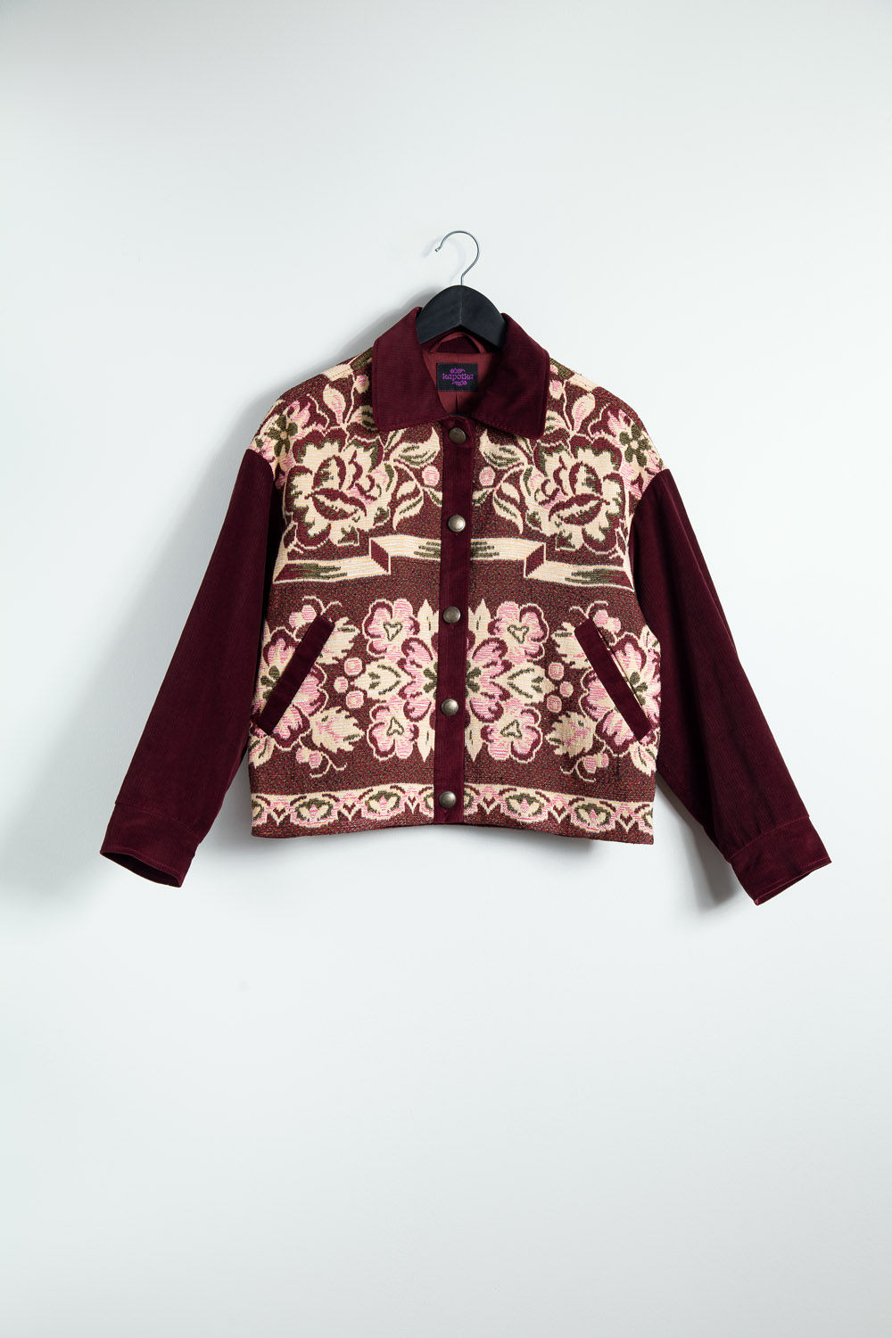 Burgundy jacket with folk flowers S