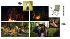 HNRY 'ALONE' TVC — A campfire scene reference board includes campers, a folding chair, a lantern and kindling.