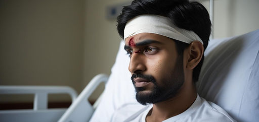 a 19y old insian adult with beard who is a drug audict siting in hospital with guilt with