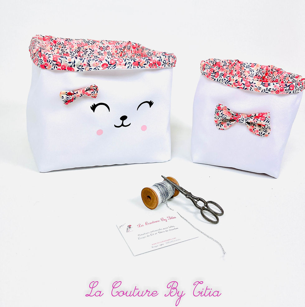 Miniature : Lot de 2 panières corbeilles de rangement blanc, liberty Wiltshire thème biche