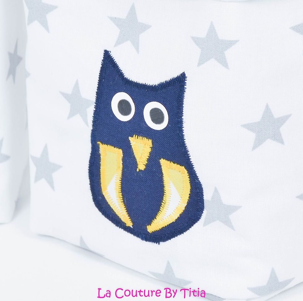 Thumbnail: Lot de 2 panières corbeilles de rangement gris étoiles hibou marine et chevron