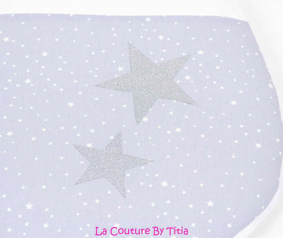 Thumbnail: Turbulette gigoteuse blanc, plumes argent et étoiles paillettes glitter