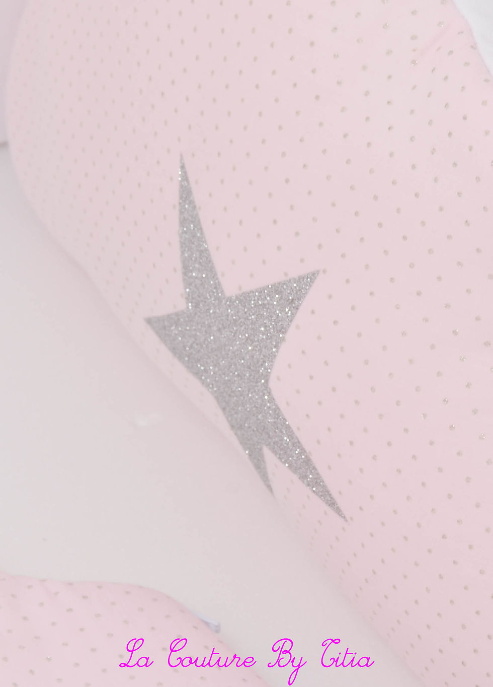 Thumbnail: Tour de Lit nuage 5 coussins blanc, rose et pois argent dream