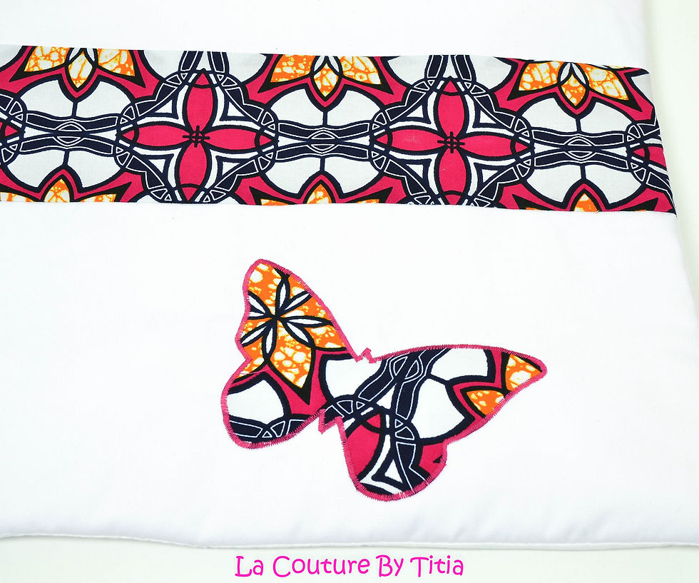 Thumbnail: Tour de Lit wax blanc, jaune et papillon fuchsia