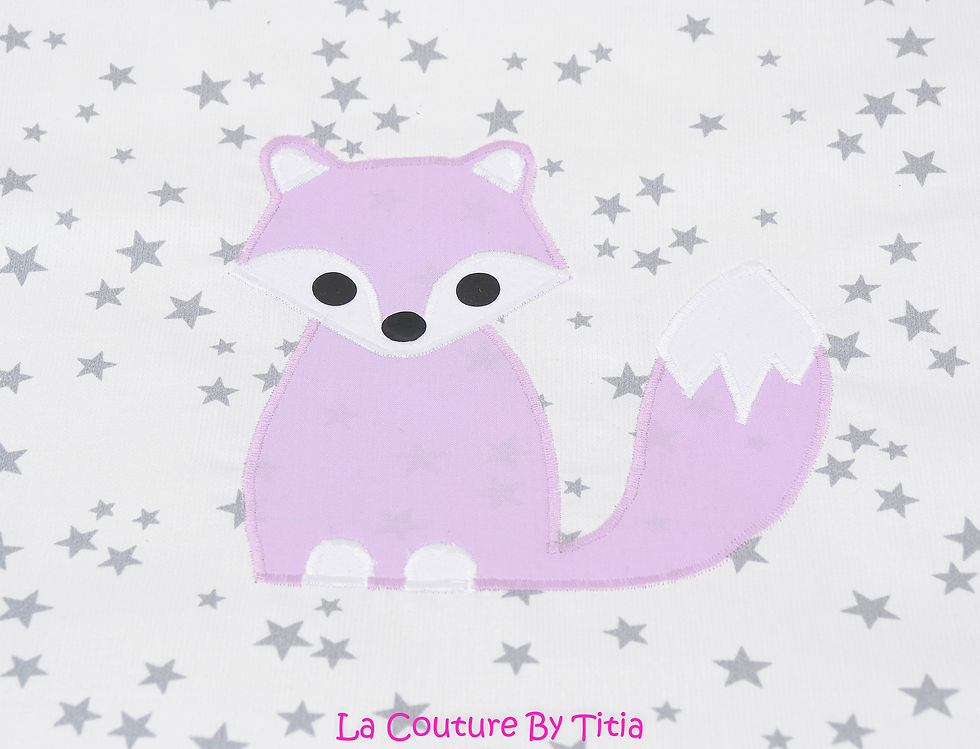 Thumbnail: Couverture bébé personnalisable blanc étoiles glitter, gris et renard parme