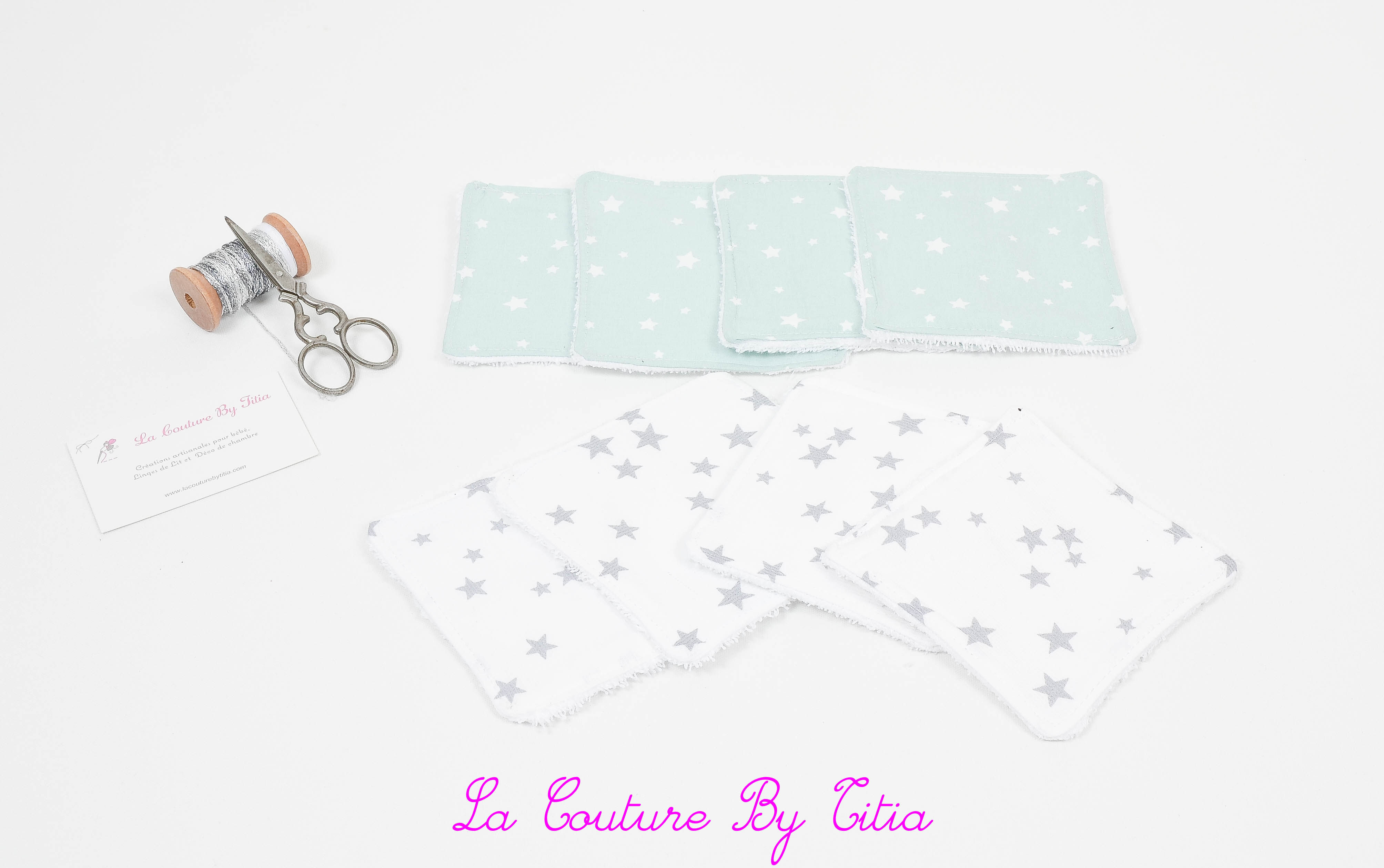 Lot de 8 lingettes éponge bio lavables, réutilisables gris et vert celadon