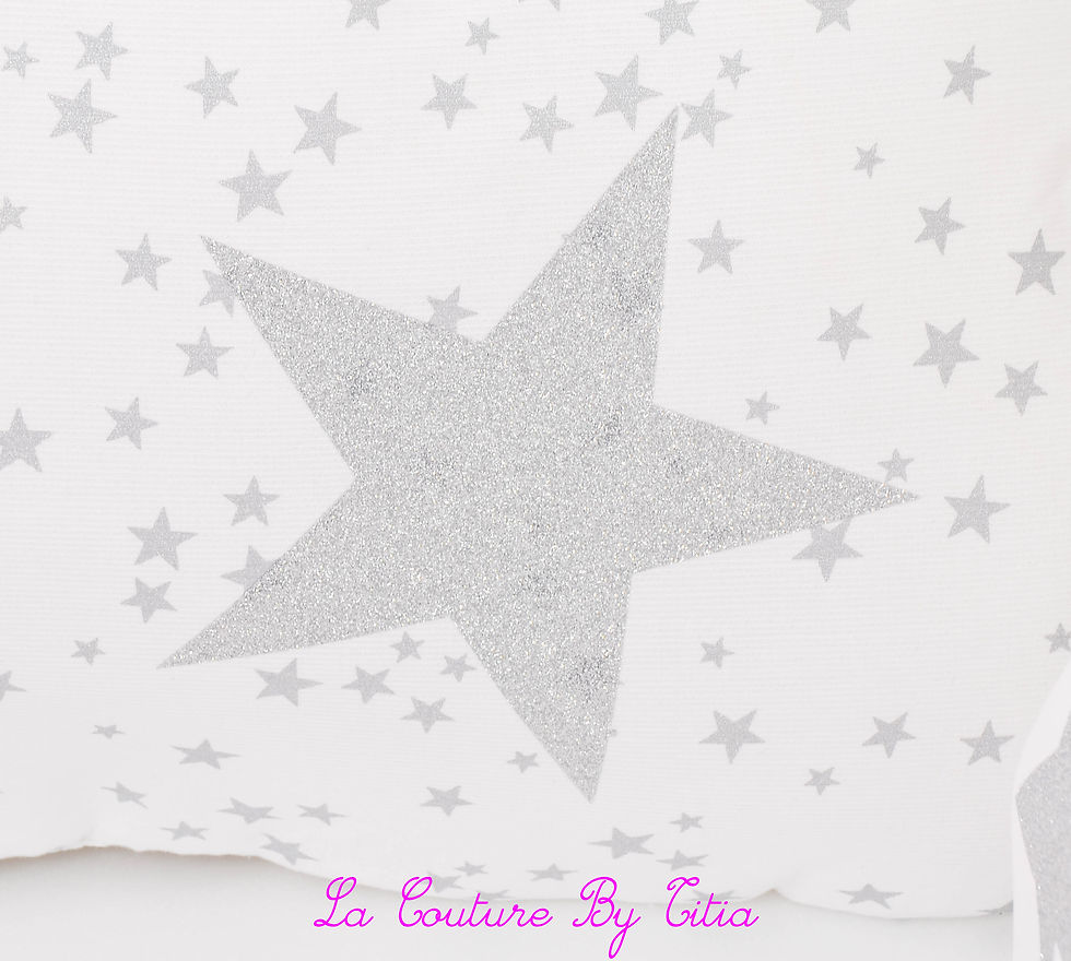 Thumbnail: Cloud bed bumper and sleeping bag white, gray and silver and pink stars