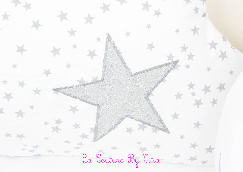 Miniature : Tour de Lit nuage hibou 5 coussins blanc étoiles gris et chouette argent
