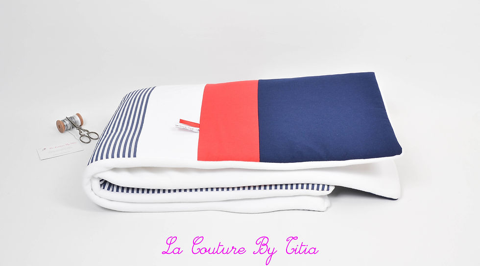 Miniature : Housse de couette 80/120 thème marin rayé blanc, bleu et ancre rouge