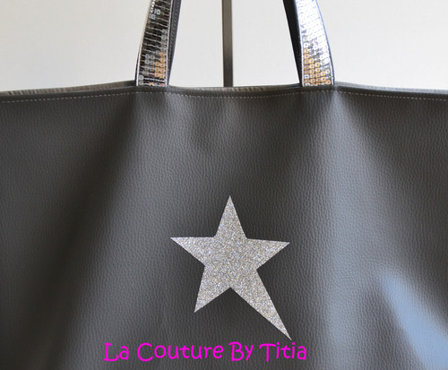 Paillettes Sac Avec Etoile Marque Sac Cabas Simili Cuir Gris
