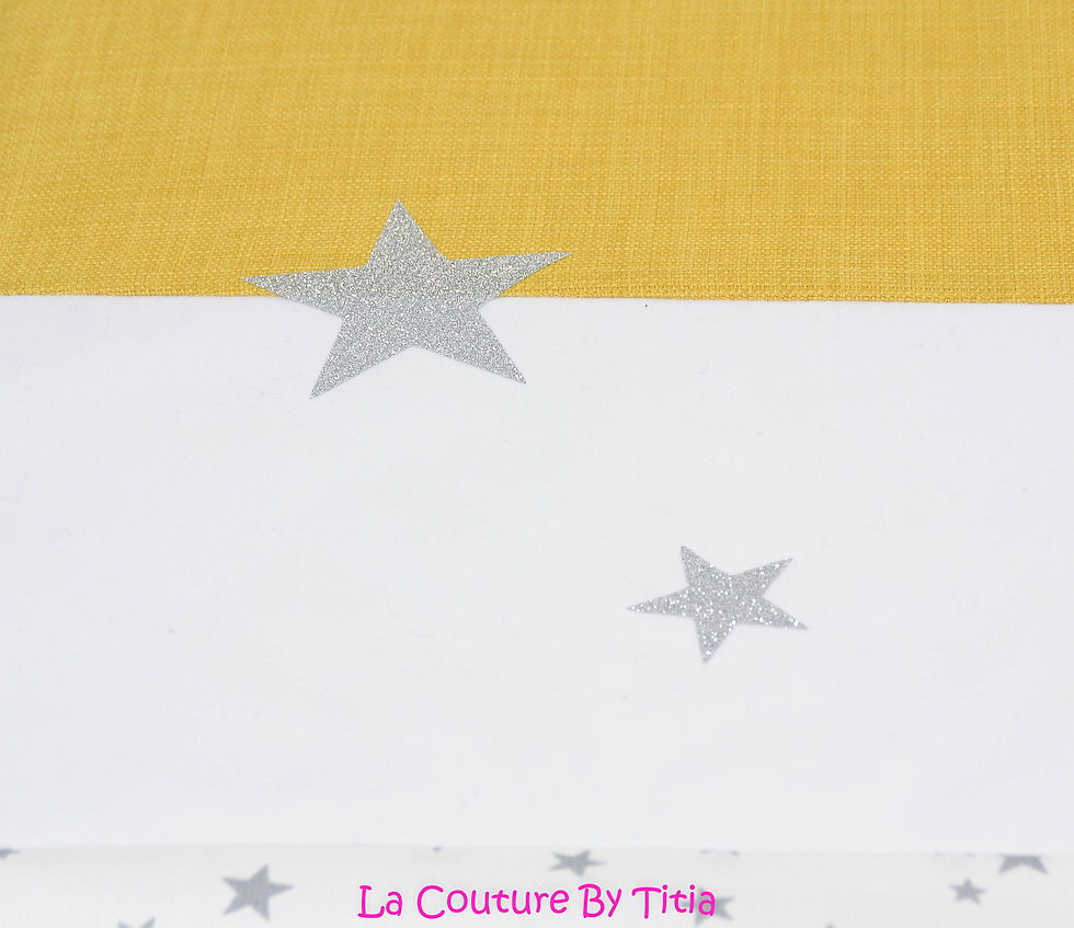 Miniature : Couverture bébé blanc étoiles glitter, gris et renard moutarde