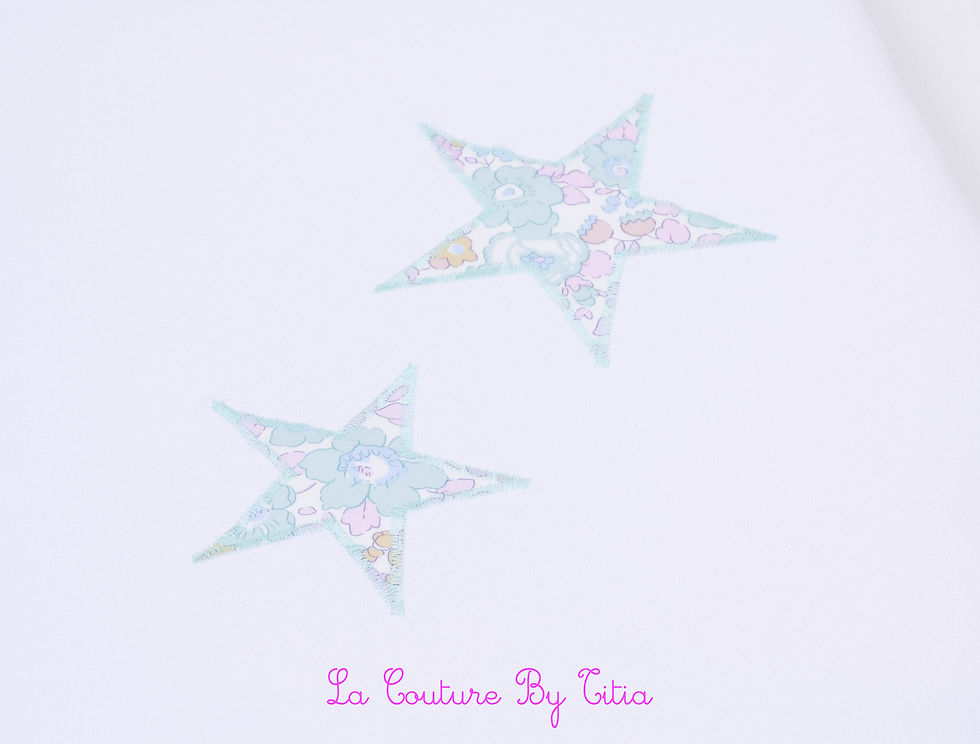 Miniature : Turbulette gigoteuse blanc, vert d'eau et étoiles Liberty Betsy céladon